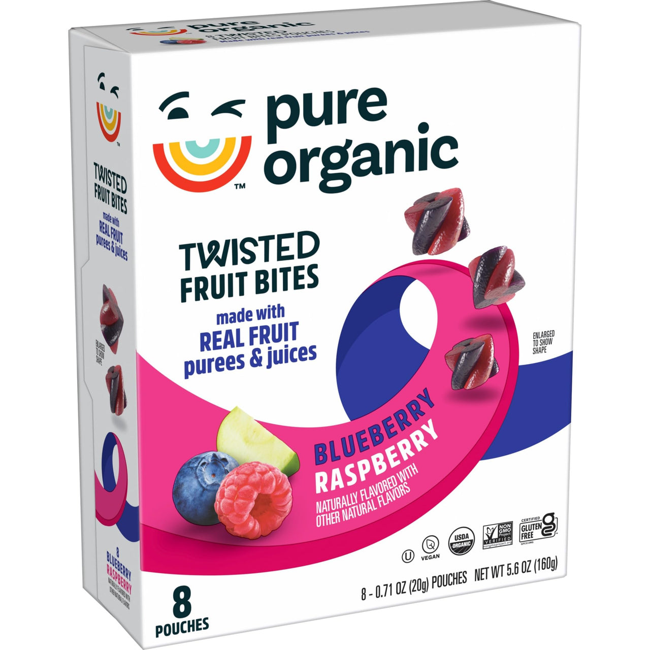 Pure Organic Twisted Fruit Bites, Kids Snacks, Fruit Snacks, Blueberry Raspberry (16 Pouches)