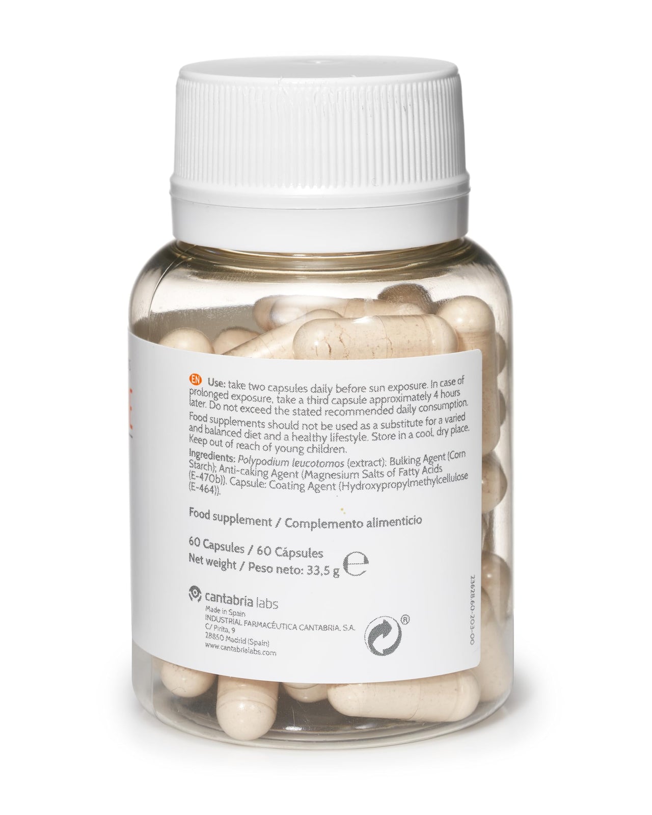 CANTABRIA LABS Heliocare Dietary Supplement: 240mg Polypodium Leucotomos Extract Pills - Antioxidant Rich Formula with Fernblock and PLE Technology - 60 Veggie Capsules