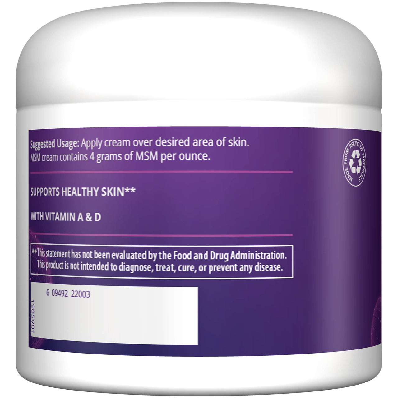 MRM MSM Cream with Vitamin A & D - Topical MSM Moisturizer Balm for skin health and joint comfort, Hands, Feet, Scar Support & Comfort - 4 Oz