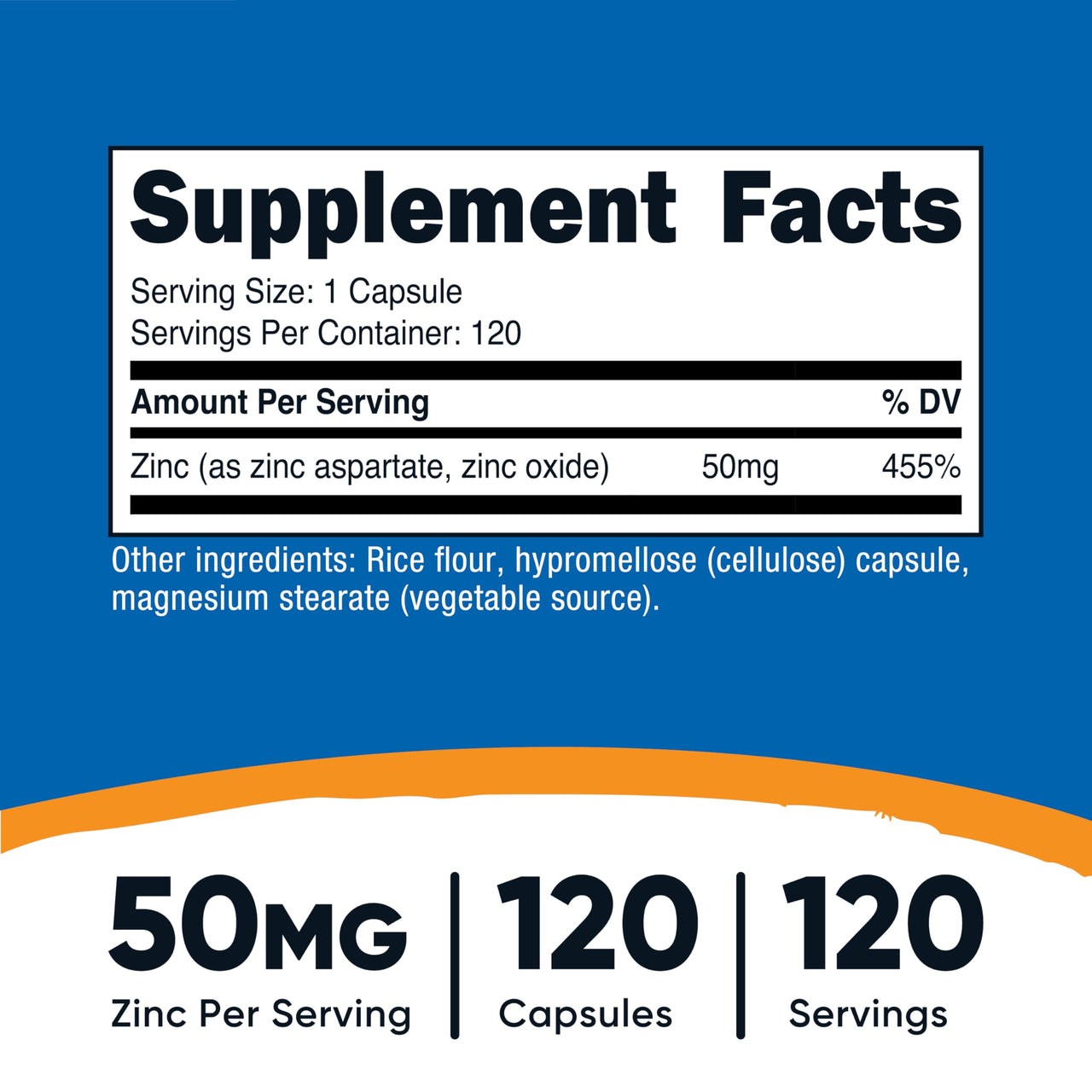 Nutricost Zinc Chelate 50mg, 120 Vegetarian Capsules - Gluten Free and Non-GMO