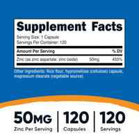 Thumbnail for Nutricost Zinc Chelate 50mg, 120 Vegetarian Capsules - Gluten Free and Non-GMO