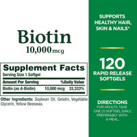 Thumbnail for Nature's Bounty Biotin 10000 mcg Ultra Strength, Rapid Release Liquid Softgels 120 ea (Pack of 2)