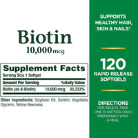 Thumbnail for Nature's Bounty Biotin 10000 mcg Ultra Strength, Rapid Release Liquid Softgels 120 ea (Pack of 2)