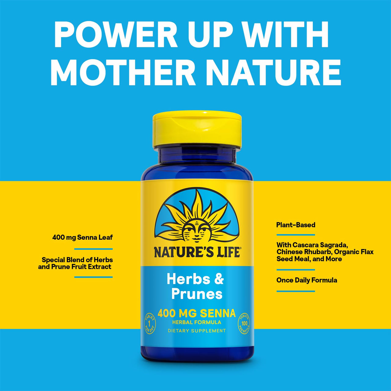 Nature's Life Herbs & Prunes - Herbal Supplements w/ 400mg Senna Leaves - Daily Wellness Support w/Prune, Cascara Sagrada, Organic Flax Seed Meal - Vegan, Lab Verified, 60-Day Guarantee, 100 Servings