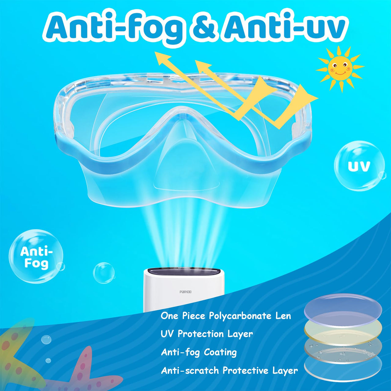 Vvinca Swim-Goggles with Nose Cover, 2 Packs Elastic Fabric Strap Snorkel Swim Mask Anti Fog UV No Pull Hair for Kids 3-14