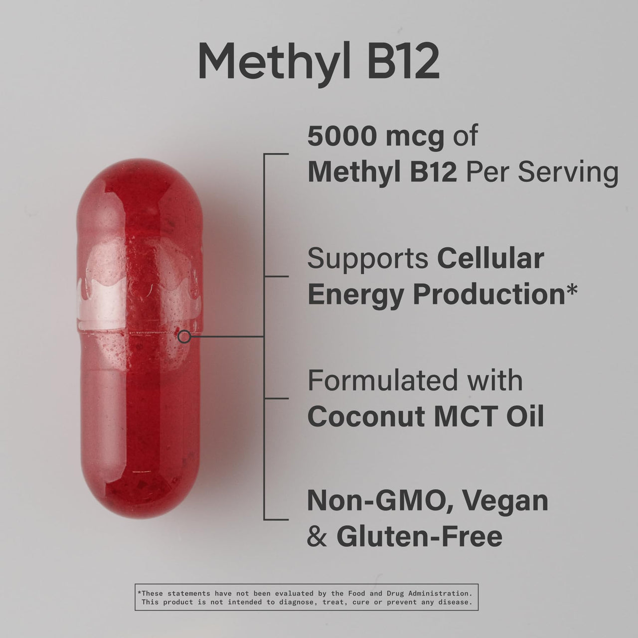 Sports Research® Vitamin B12 as Methylcobalamin 5000mcg - High Potency Vegan B12 w/Coconut MCT Oil for Energy Metabolism Support - Vegan Certified · Non-GMO · Gluten Free - 120 Liquid Caps