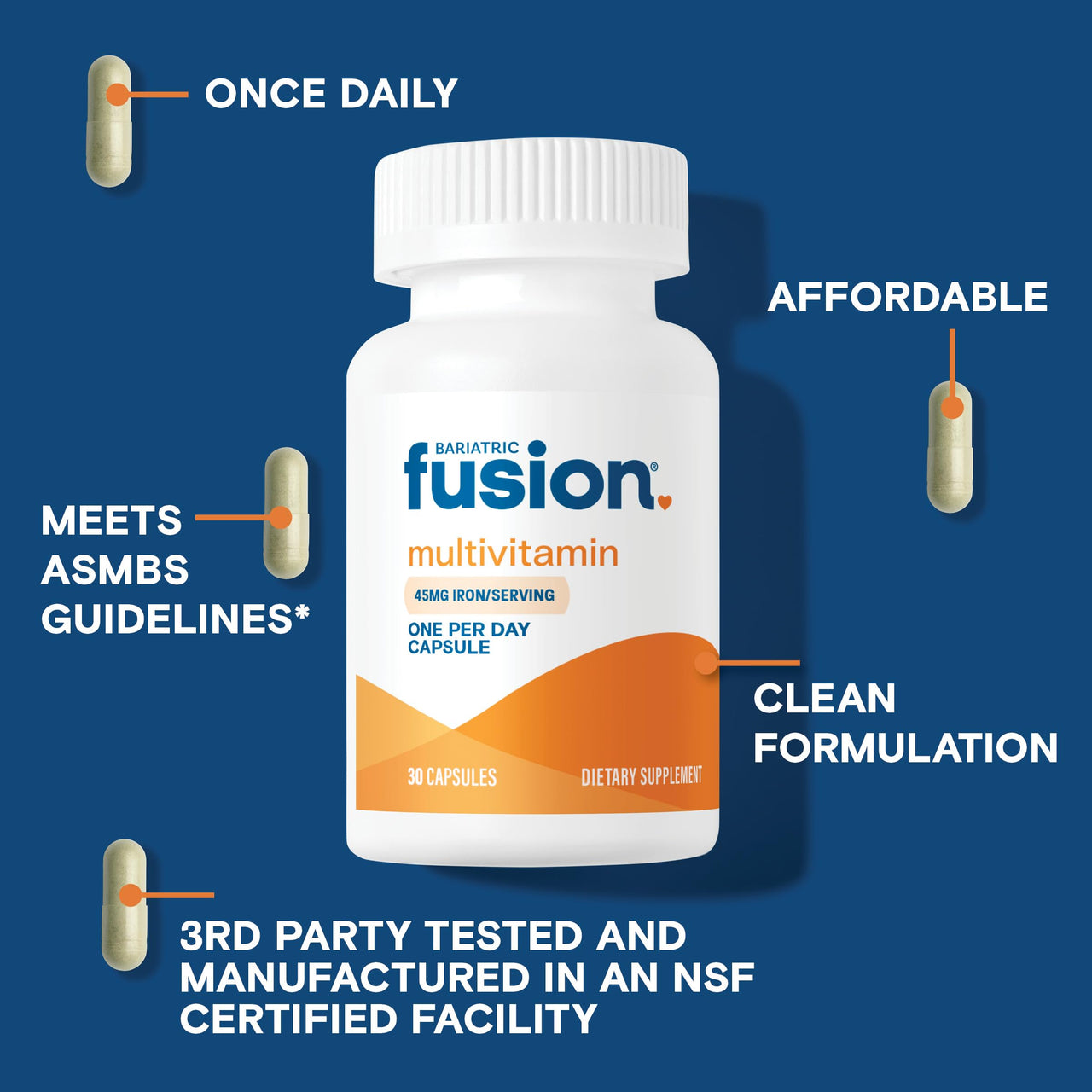 Bariatric Fusion One Per Day Bariatric Multivitamin with Iron | Easy to Swallow Capsule | Vitamin for Bariatric Surgery Patients | Gastric Bypass and Sleeve Gastrectomy | 30 Count | 1 Month Supply