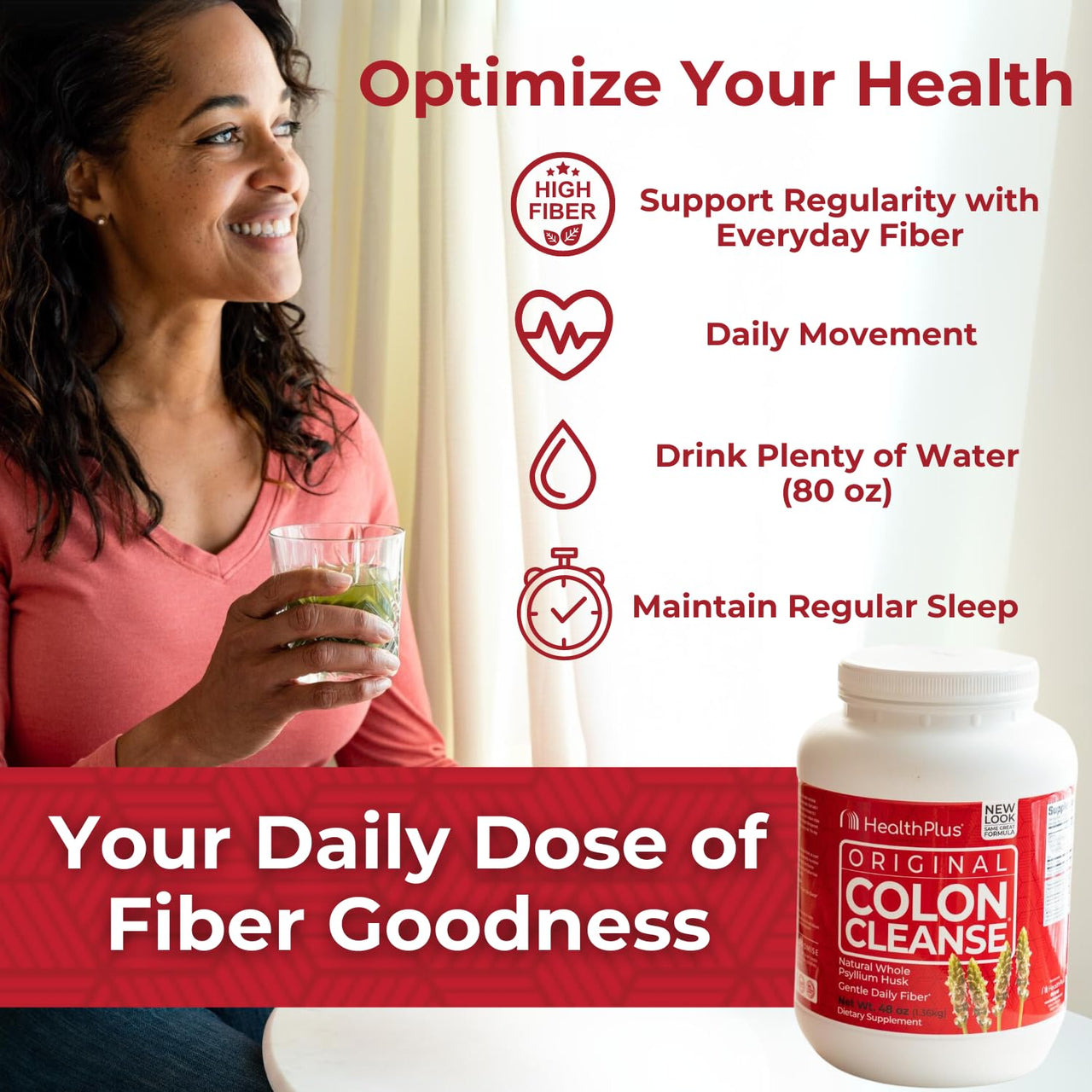 Health Plus Colon Cleanse Digestive Support | All Natural Daily Fiber for Toxin Elimination To Reduce Bloating | Supports Heart Health | 48 Ounces, 194 Servings