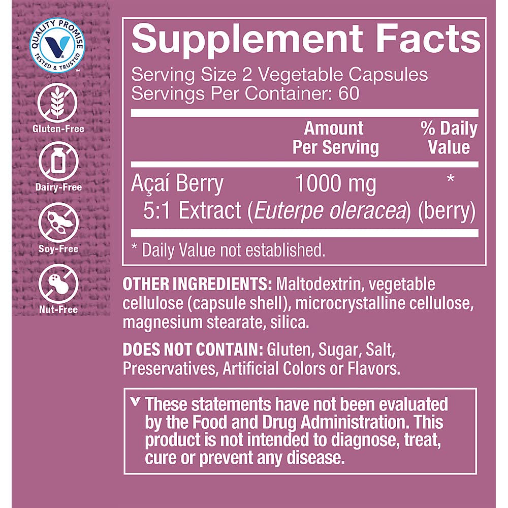 The Vitamin Shoppe Acai Extract, A Powerful Antioxidant Superfood for Cellular Health (120 Veggie Capsules)