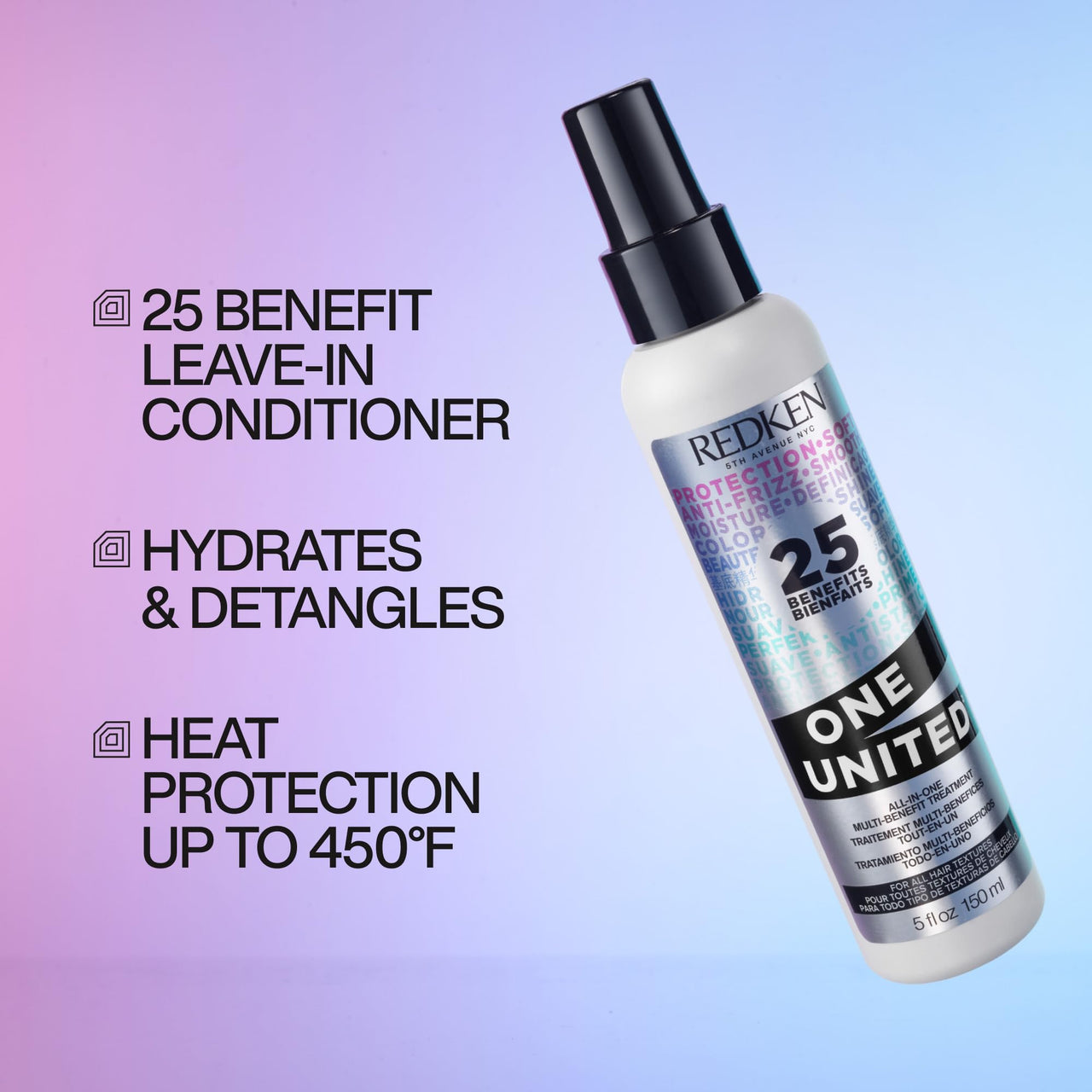 Redken One United All-In-One Leave In Conditioner | Multi-Benefit Treatment | Heat Protectant Spray for Hair | All Hair Types | Paraben Free