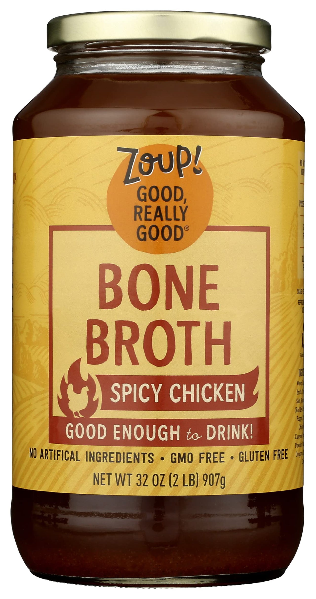 Zoup Good Really Spicy Chicken Bone Broth, Gluten Free, Non GMO, 32 Ounce (Pack of 6)