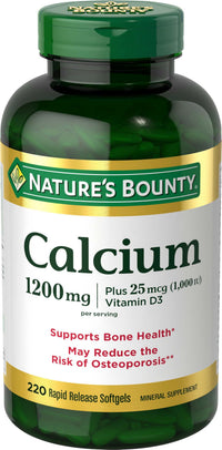 Thumbnail for Nature’s Bounty Calcium 1200 mg with Vitamin D3, Bone Health & Immune Support, Vitamin D3 1000 IU, 220 Softgels