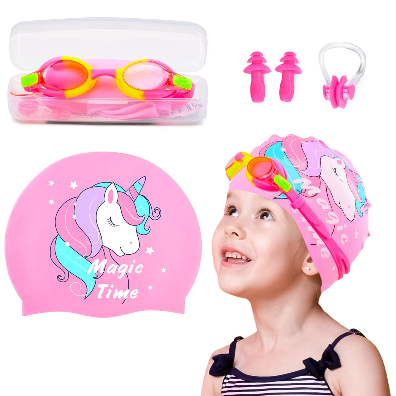 AuSletie Kids Swim Caps for Girls, Toddler Silicone Swimming Cap for Kids, Durable Comfortable Swimming Caps for Girls