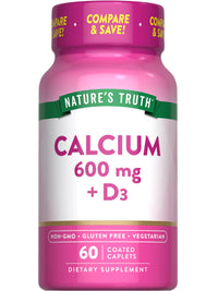 Thumbnail for Nature's Truth Calcium 600 mg with Vitamin D3 | Coated Caplets | Calcium Carbonate | Vegetarian, Non-GMO & Gluten Free Supplement