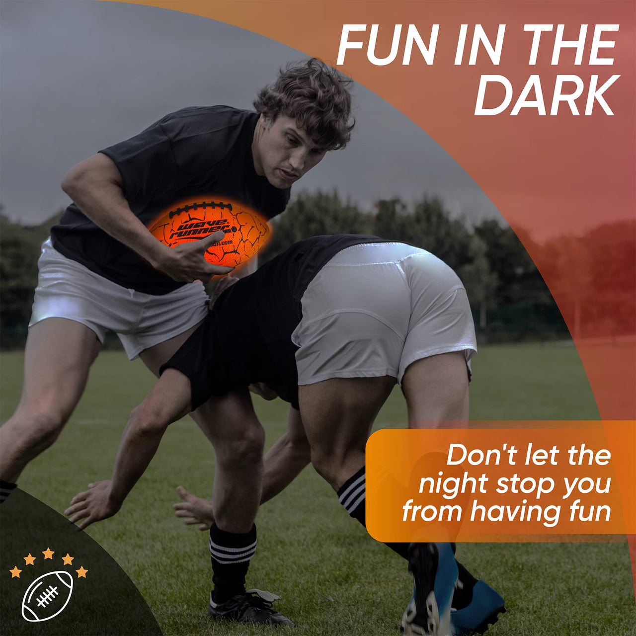 Wave Runner LED Light-Up Football - Glow in The Dark Football Games- Size 10.35 in. with Pump and Batteries Included | Great for Adults, Teens, Football Fans & Players (Orange W/Cracks)