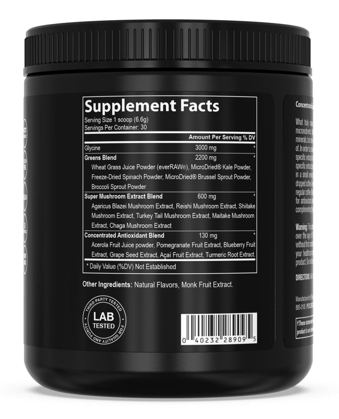 PEScience Greens Powder Superfood with Natural Chlorophyll, Reishi & Turkey Tail Mushroom Powders, Freeze-Dried Kale, Spinach, Broccoli Sprouts with Antioxidants - Original Flavor, 30 Servings