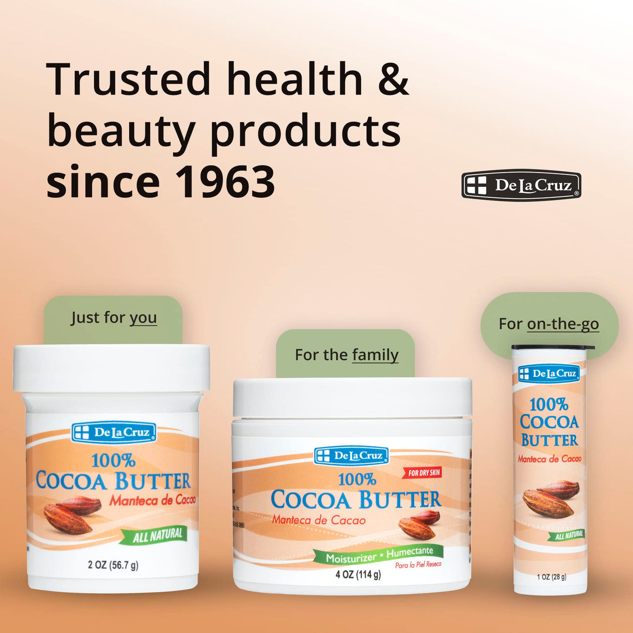 De La Cruz Cocoa Butter - 100% Pure and Natural Cocoa Butter For Dry, Rough Skin - All Natural Hydrating Moisturizer, 2 OZ (Jar - 1 Count, 2 Ounce)