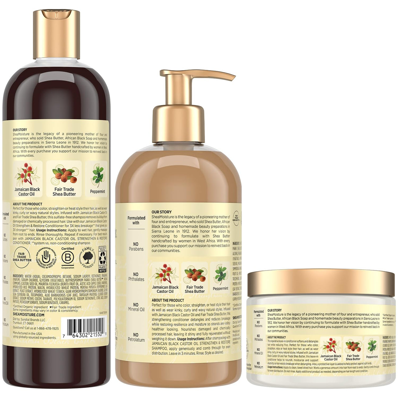 SheaMoisture Jamaican Black Castor Oil Strengthen & Restore Hair Repair Shampoo, Conditioner + Leave-In Conditioner