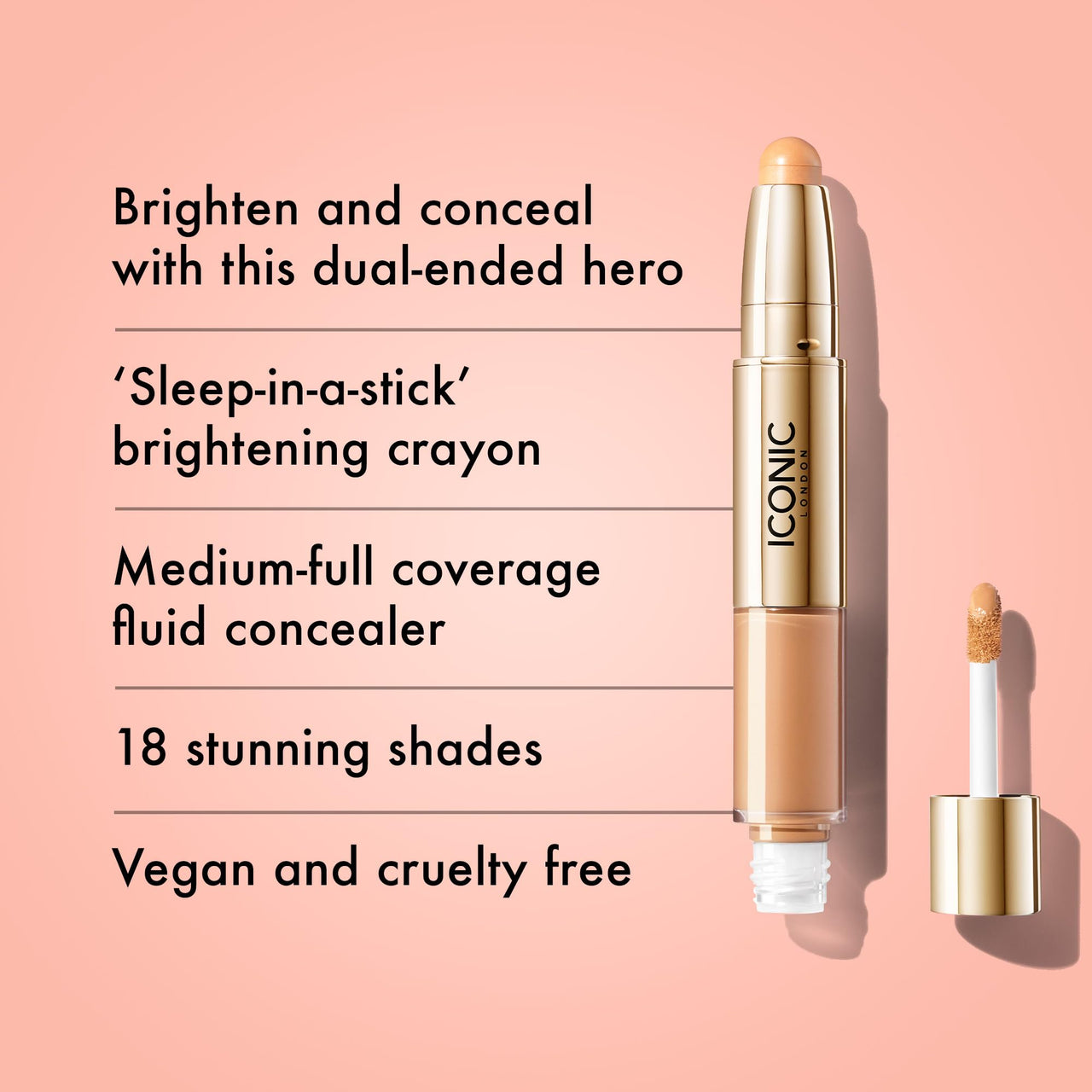 ICONIC LONDON Radiant Concealer & Brightening Duo | Creamy Liquid + Brightening Crayon Dual Ended Concealer, Cruelty Free, Vegan Makeup (Neutral Medium) 0.08 oz