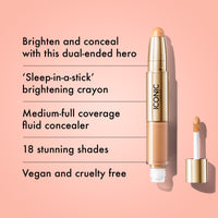 Thumbnail for ICONIC LONDON Radiant Concealer & Brightening Duo | Creamy Liquid + Brightening Crayon Dual Ended Concealer, Cruelty Free, Vegan Makeup (Neutral Medium) 0.08 oz