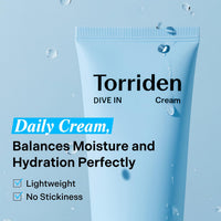 Thumbnail for Torriden DIVE IN Cream 80ml (2.71 fl. oz.) | Facial Moisturizer for Sensitive, Oily Skin | Lightweight and Moistrul Creamy Texture | Hyaluronic Acid Cream, Allantoin