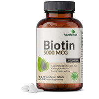 Thumbnail for Futurebiotics Biotin 5000 MCG Supports Healthy Hair, Skin, Nails & Energy Production Non-GMO, 360 Vegetarian Tablets (1 Year Supply)