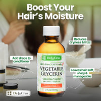 Thumbnail for De La Cruz Vegetable Glycerin, Glass Bottle, 100% Pure Liquid Glycerine USP Grade for Hair, Skin and DIY Projects, 2 FL. OZ.