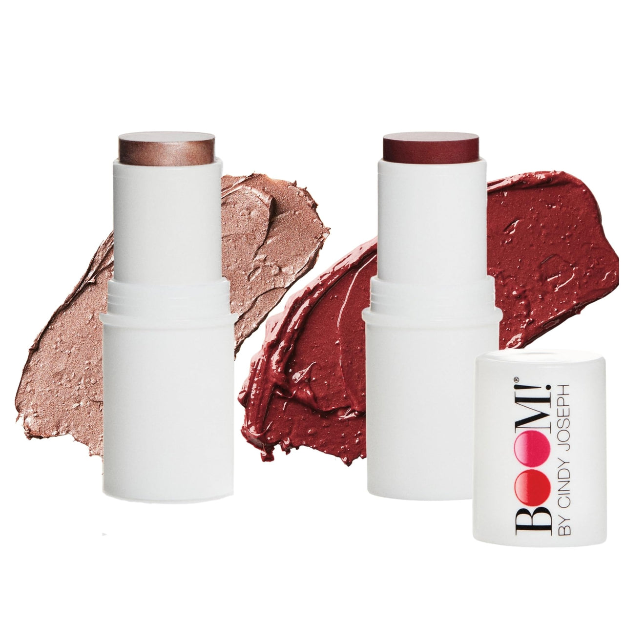 Boomstick Color ™ Duo - Blush Stick in Berry Color & Boomstick Glimmer ® Highlighter Stick, Multi-Use Vegan Makeup Sticks - BOOM! by Cindy Joseph