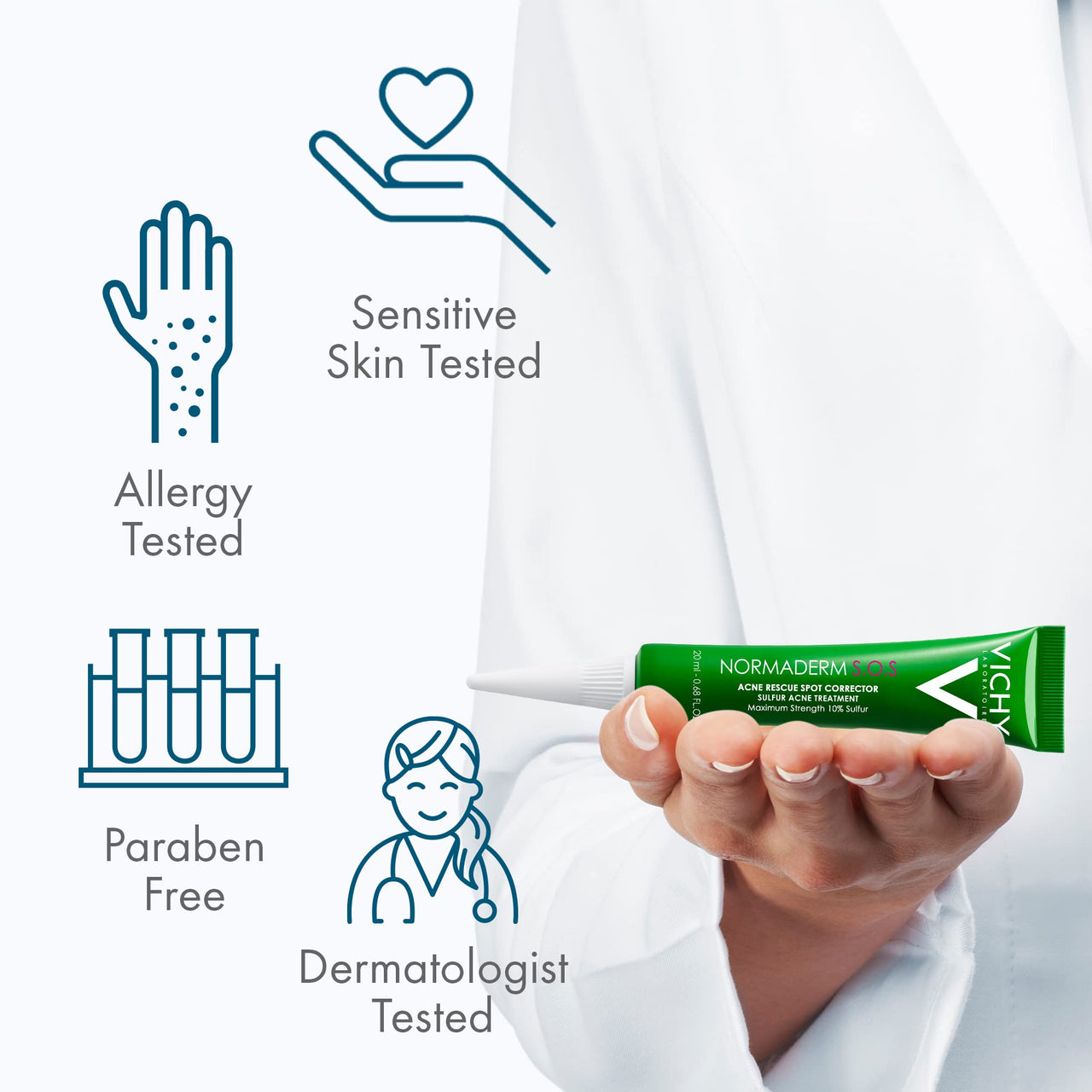 Vichy Normaderm S.O.S Acne Rescue Spot Corrector, 10% Sulfur + Glycolic Acid + Niacinamide, Blackhead Remover & Acne Spot Treatment For Face, Helps Clear & Prevent Acne, Paraben & Oil Free