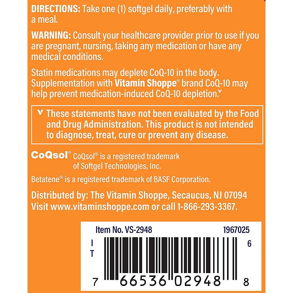 The Vitamin Shoppe CoQ-10 Plus Vitamin E 100MG, Supports Cardiovascular, Energy Production & Cellular Health (120 Softgels)