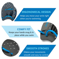 Thumbnail for Sporti Power Swim Paddles - Swimming Training Hand Paddles - Adjustable Straps - Lap Swimming Gear (Small, Black)