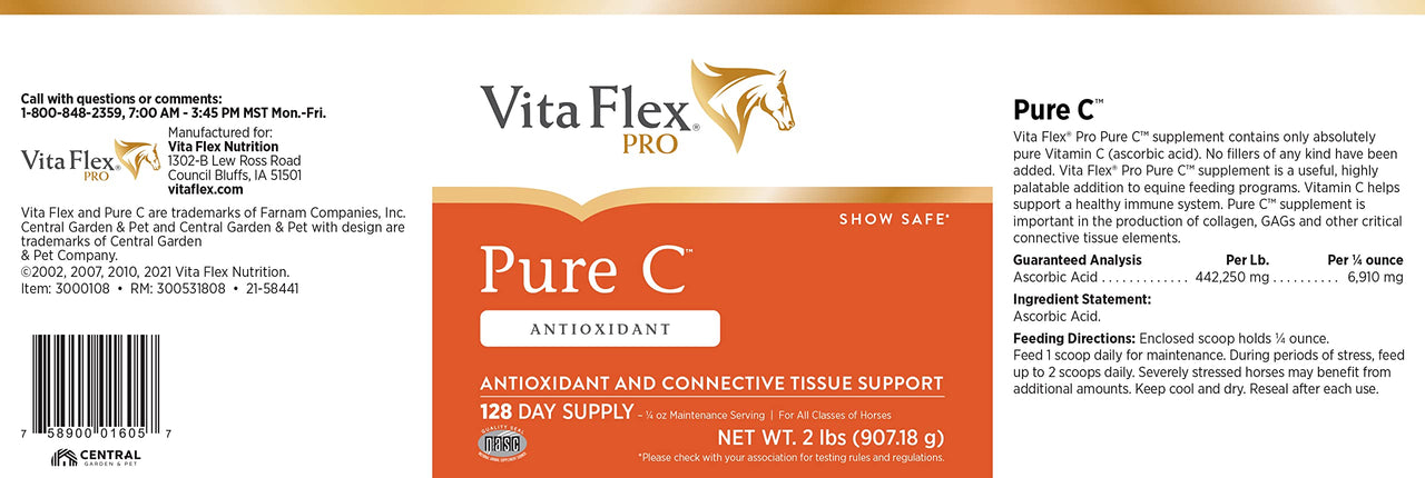 Vita Flex Pro Pure C Premium Quality Horse Vitamin C, 2 Pounds, 128-Day Supply