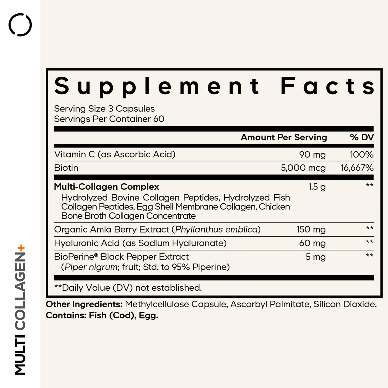 Codeage Multi Collagen+ Supplement with Vitamin C, Biotin 5000 mcg, Hyaluronic Acid, Amla Berry, BioPerine - 5 Types of Collagen Grass-Fed, Pasture-Raised - 2-Month Supply - Non-GMO - 180 Capsules