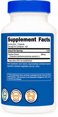 Thumbnail for Nutricost Feverfew Capsules 380mg, 120 Capsules, Vegetarian Friendly, Non-GMO & Gluten Free
