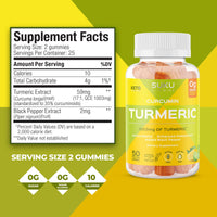 Thumbnail for SUKU Turmeric Curcumin Sugar Free Gummies with 1003mg of Turmeric - Black Pepper Protects Liver, Improves Digestion, Inflammation Response & Joint Health – Lemon Lime Flavour (50 Gummies)