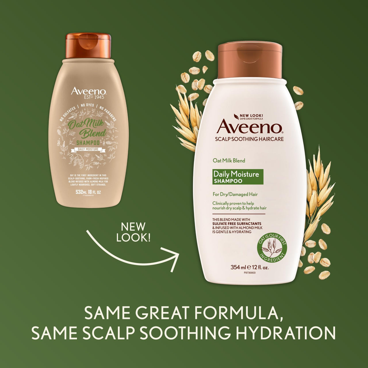 Aveeno Farm-Fresh Oat Milk Sulfate-Free Shampoo with Colloidal Oatmeal & Almond Milk, Moisturizing Shampoo for All Hair Types, Safe for Color-Treated Hair, Paraben & Dye-Free, 12 Fl Oz
