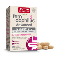 Thumbnail for Jarrow Formulas Fem-Dophilus Advanced Vaginal & Digestive Probiotics 10 Billion CFU with 6 Science Backed Strains, for Vaginal, Urinary Tract, Digestive & Immune Support, 30 Capsules, Shelf-Stable