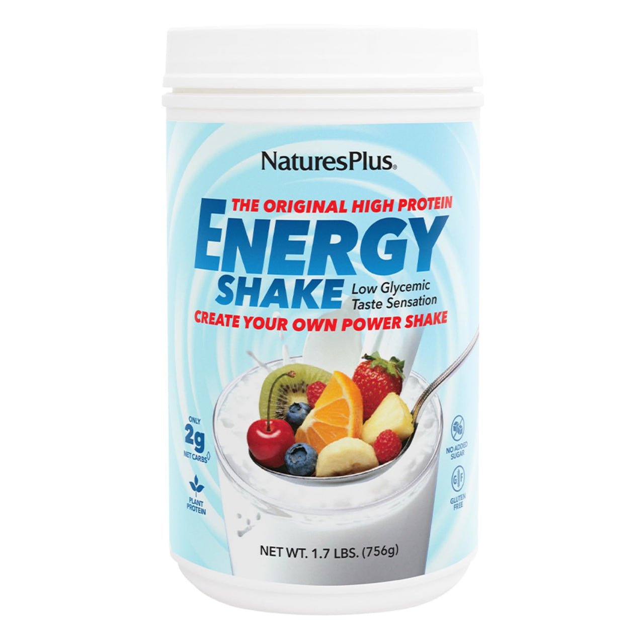 NaturesPlus Energy Shake - 1.7 lb - 16 Grams of Plant-Based Protein Per Serving - Contains Digestion-Supporting Enzymes - No Added Sugar - Non-GMO, Vegetarian, Gluten Free - 28 Servings
