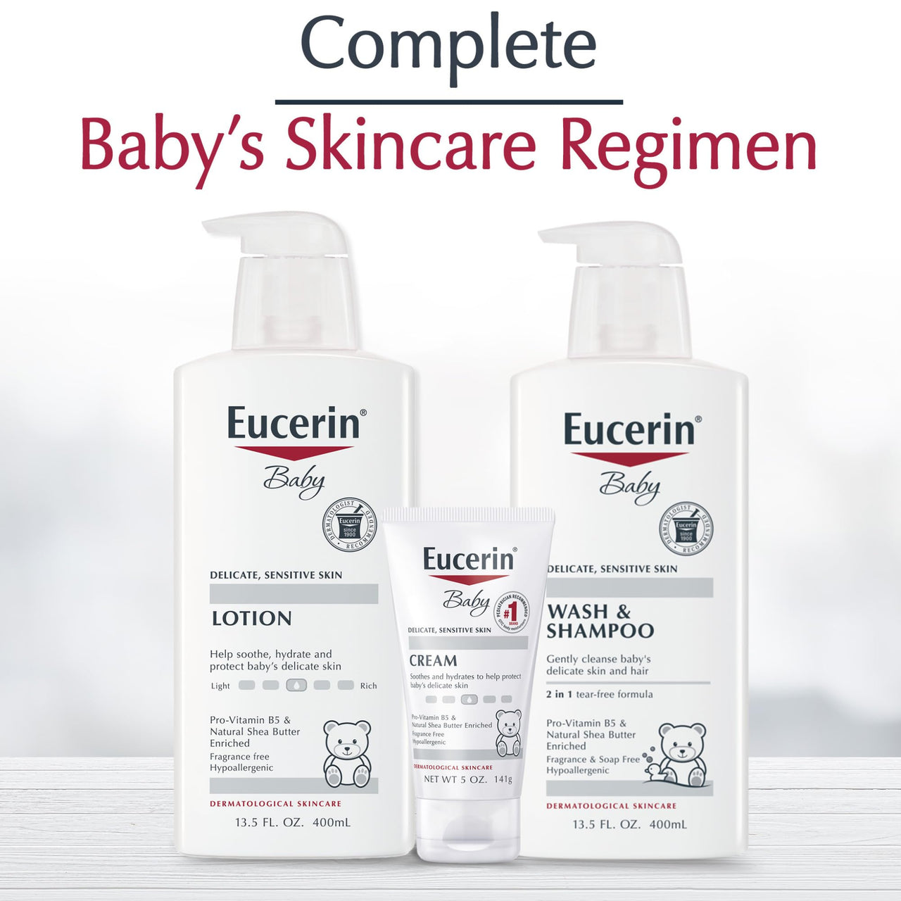 Eucerin Baby Body Lotion, Hypoallergenic and Fragrance Free Baby Lotion with Pro-Vitamin B5 and Shea Butter, 13.5 Fl Oz Bottle