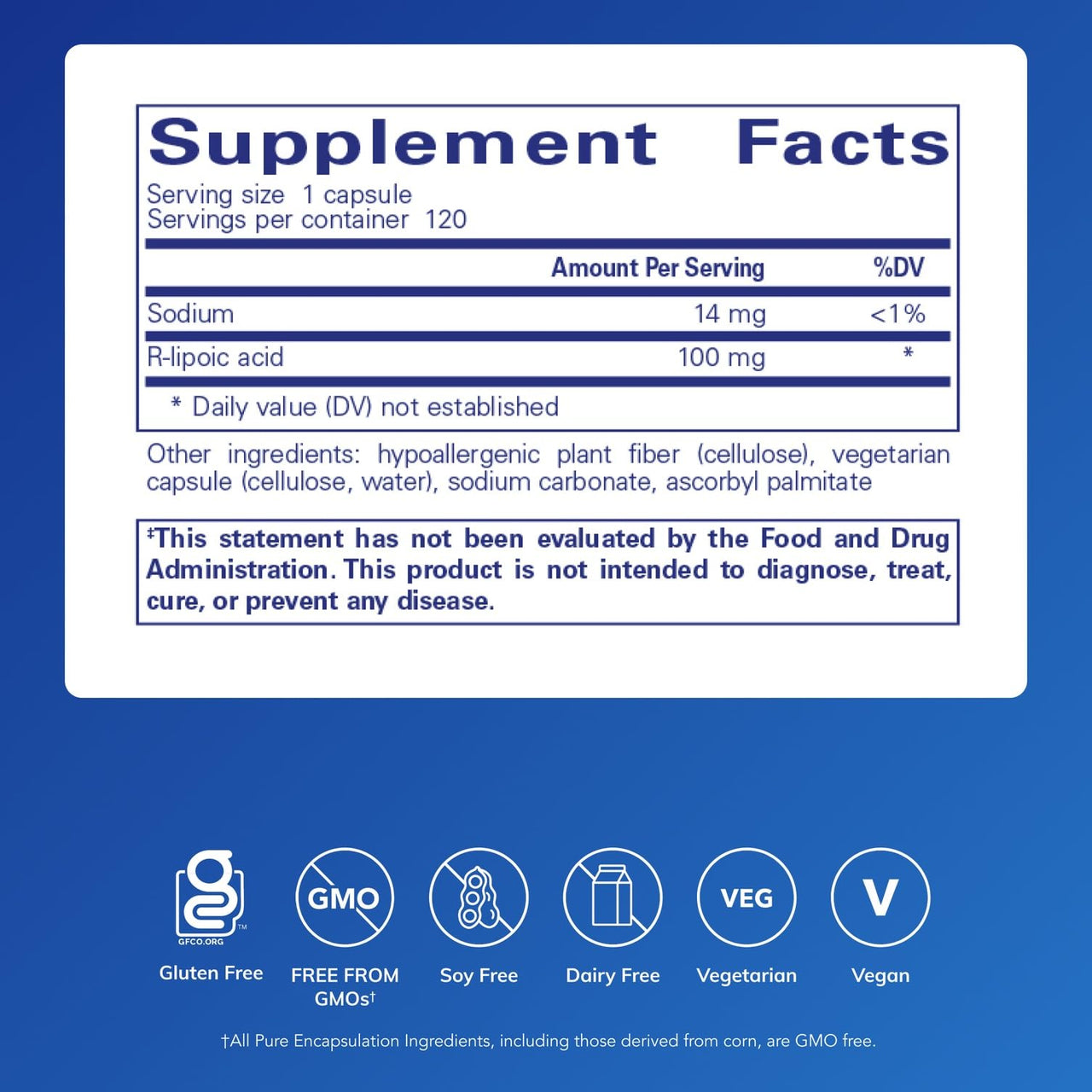 Pure Encapsulations R-Lipoic Acid (Stabilized) | Hypoallergenic Supplement with Enhanced Antioxidant Protection and Metabolic Support* | 120 Capsules
