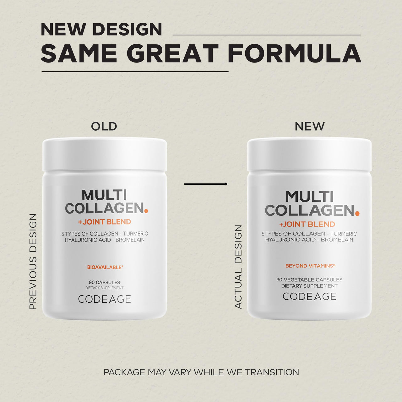 Codeage Multi Collagen Protein + Joint Blend Supplement, Hyaluronic Acid, Bromelain, Turmeric, Ginger, Boswellia, Astaxanthin - Hydrolyzed Bovine Collagen - 5 Collagen Types - Non-GMO - 90 Capsules