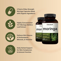Thumbnail for NatureBell Pure Moringa Capsules 8,000mg Per Serving (2 Pack) | Made with Moringa Powder Organic, 480 Capsules – Green Superfood, Skin Health, & Immune Support – Non-GMO, Gluten Free, 8 Month Supply
