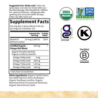 Thumbnail for Garden of Life Organics Vegan Vitamin D3 for Women and Men, Liquid 1000 IU Per Spray, D3 Plus Omegas - Vanilla Flavor - 125 Servings - 2fl oz Liquid Whole Food Vitamin Supplement