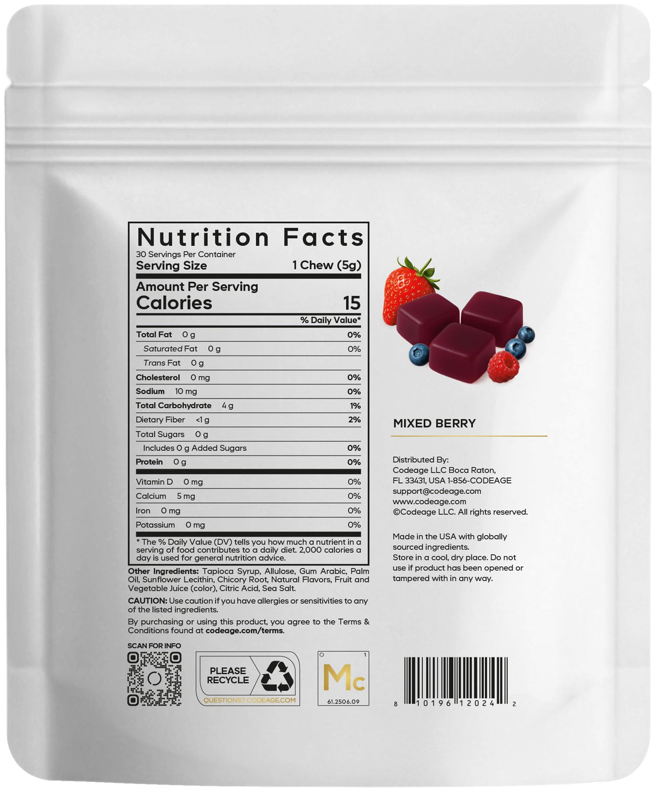 Codeage Miracle Candy Sugar-Free Candies, Mixed Berry Soft Chews – Allulose, Prebiotic Fiber – Low-Calorie Wonderchews – 0g Sugar Soft Chews - 30 Count
