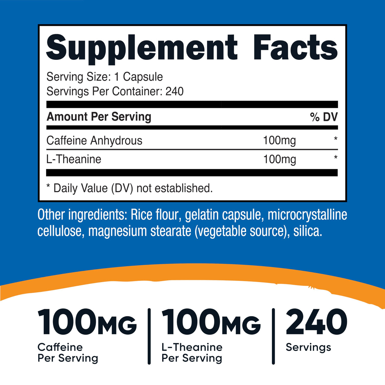 Nutricost Caffeine with L-Theanine, 100mg of Each, 240 Capsules, 240 Servings - Non-GMO and Gluten Free