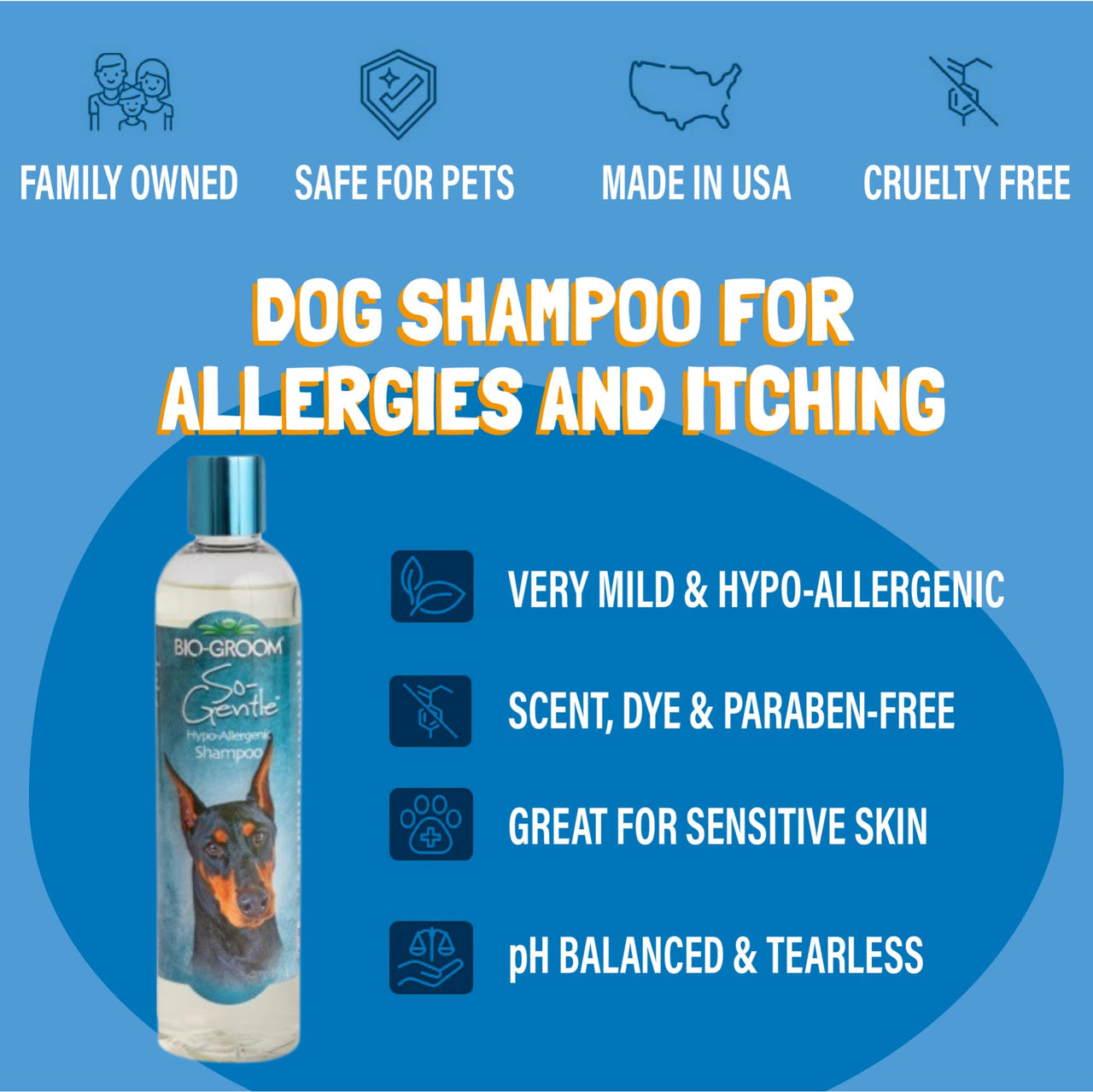 Bio-Groom So-Gentle Hypoallergenic Dog Shampoo - Tearless, Cat & Dog Bathing Supplies, Puppy Shampoo for Gentle Skin, Cruelty-Free, Made in USA, Tear-Free Dog Products - 12 fl oz 1-Pack