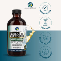 Thumbnail for Amazing Herbs Black Seed and Pumpkin Seed Cold-Pressed Oil Blend - Gluten-Free, No Preservatives, High in Omega 3, 6, & 9, Improves Immune Respones & Promotes Digestive Health - 8 Fl Oz