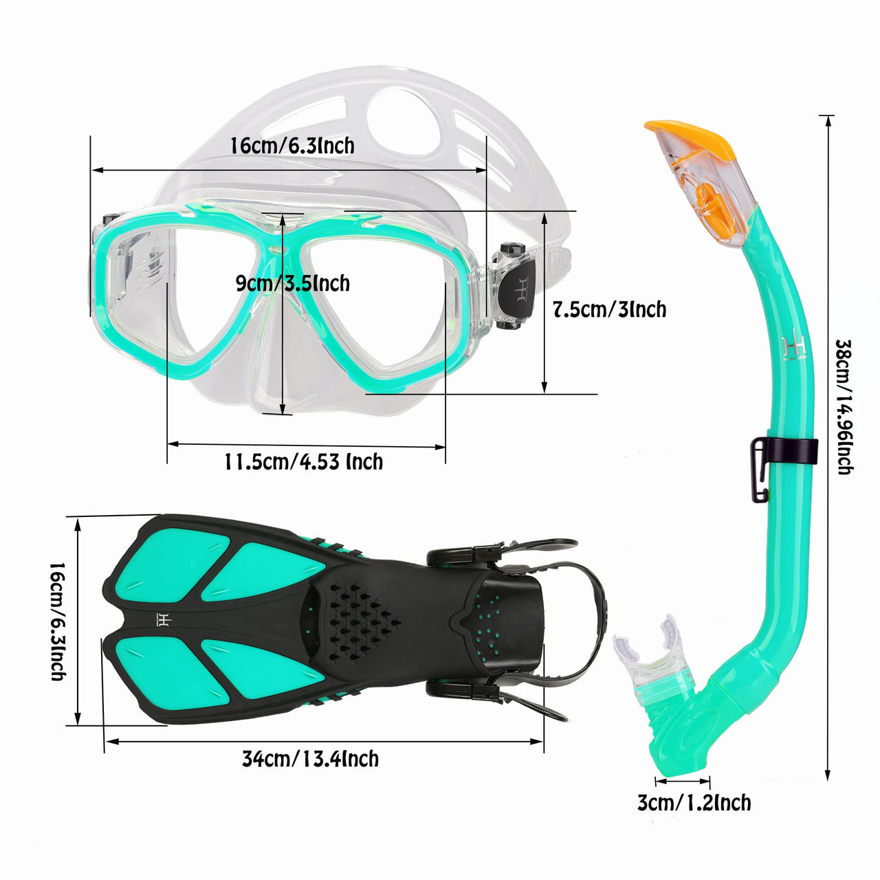 Kids Snorkeling Set with Fins Anti Leak Snorkeling Gear for Kids with Adjustable Flippers, Youth Junior Full Dry Snorkel Set Swimming Goggles with Nose Cover Diving Mask Scuba with Bag, 5-14 Yrs