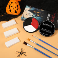 Thumbnail for Black White Red Face & Body Paint - Blendable Facepaint Foundation with Sponge & Brush for Skin, Professional Halloween Face Make-up Kit for Zombie Clown Vampire Skeleton Skull Joker Costume