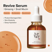 Thumbnail for Beauty of Joseon Revive Snail Mucin Ginseng Serum Hydrating Peptide Facial Moisturizer Dark Spot Acne Scar Remover for Sensitive Face. Korean Skin Care for Men and Women, 30ml, 1fl. Oz
